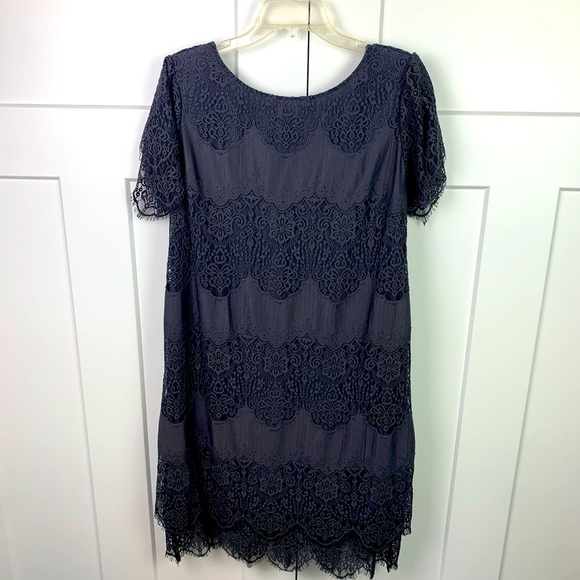 NWT SUNDANCE XL Dark Gray Northern Sky Scalloped Embroidered Lace Shift Dress - Picture 1 of 12